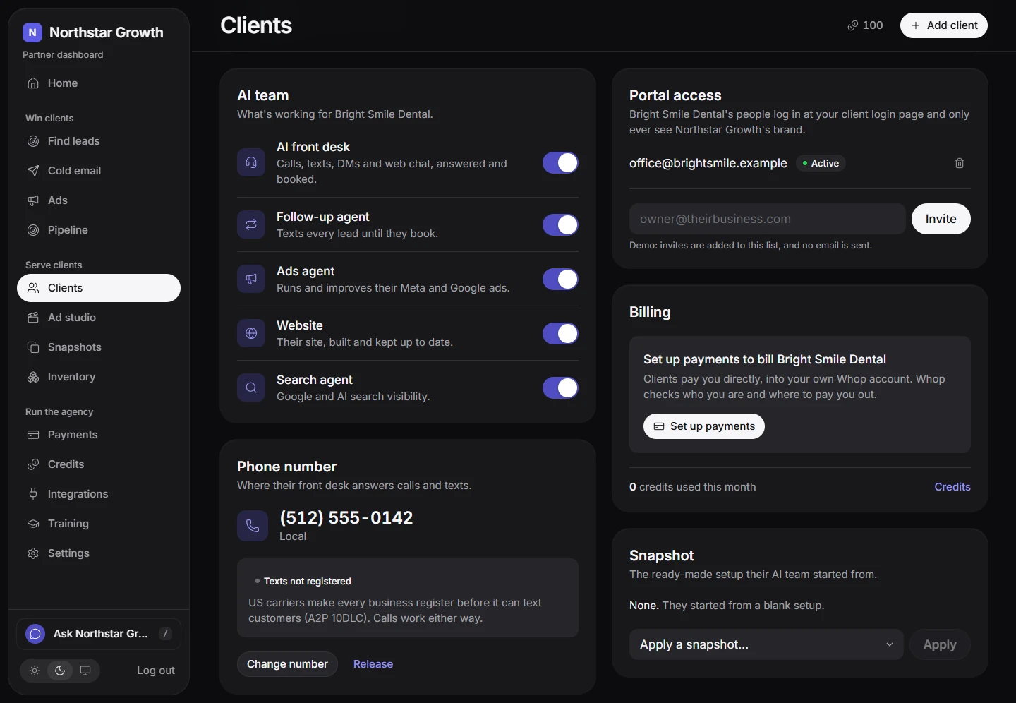 Your own brand in the demo agency, with sample data