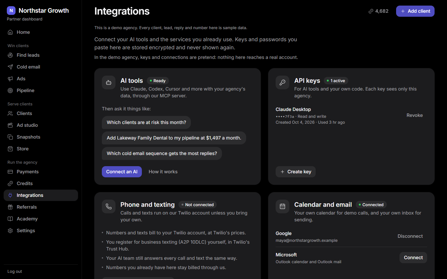 Integrations: MCP for Claude and Codex, API keys and the mobile app