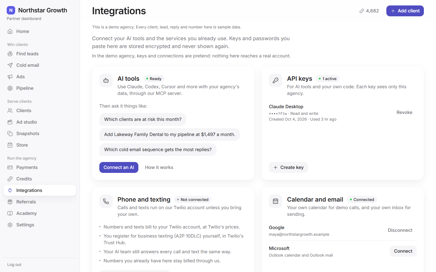 Integrations: MCP for Claude and Codex, API keys and the mobile app