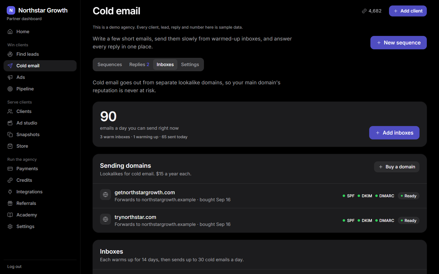 Cold email: connected inboxes with warm-up, health and domain checks