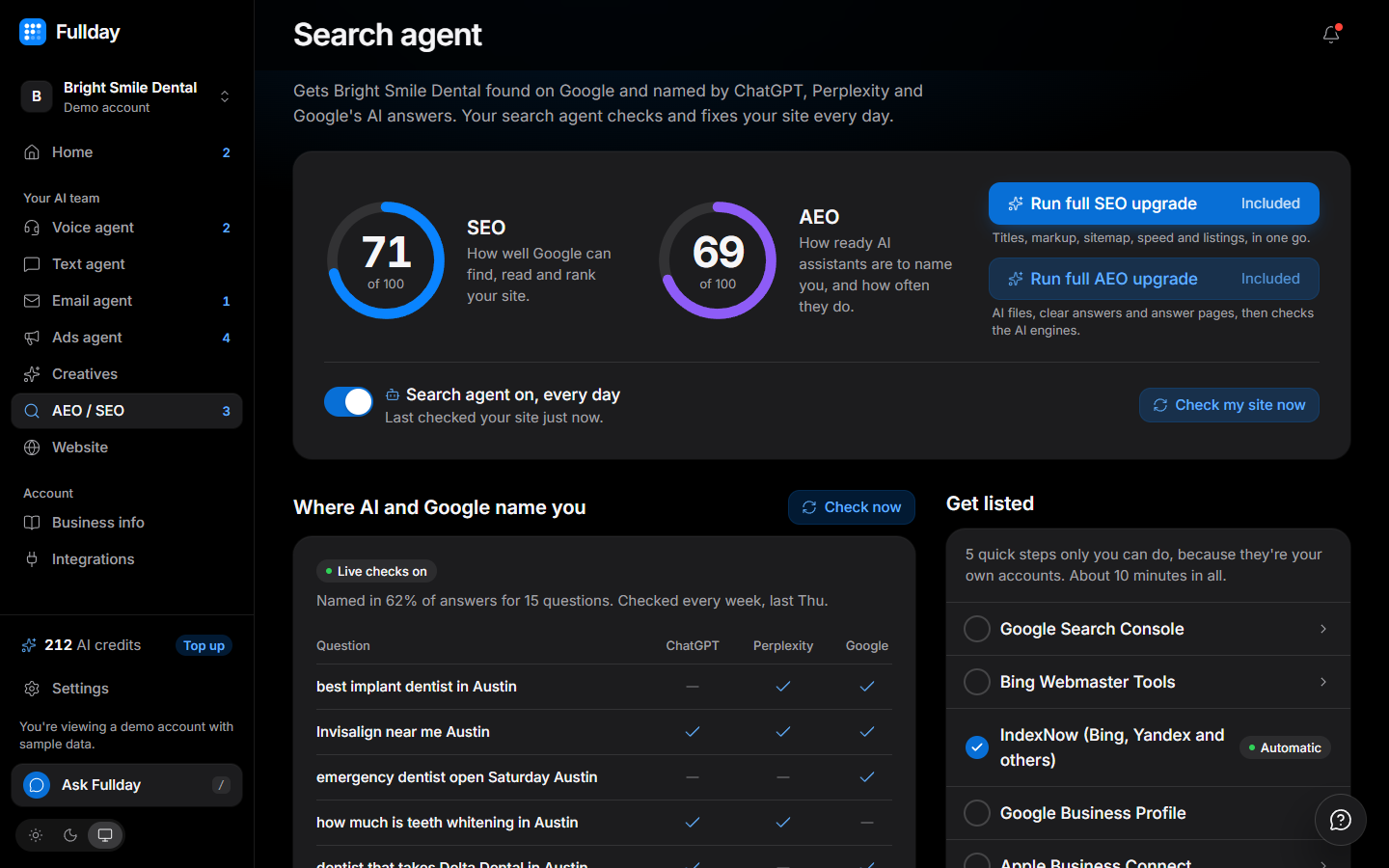 Search agent in the demo business, with sample data