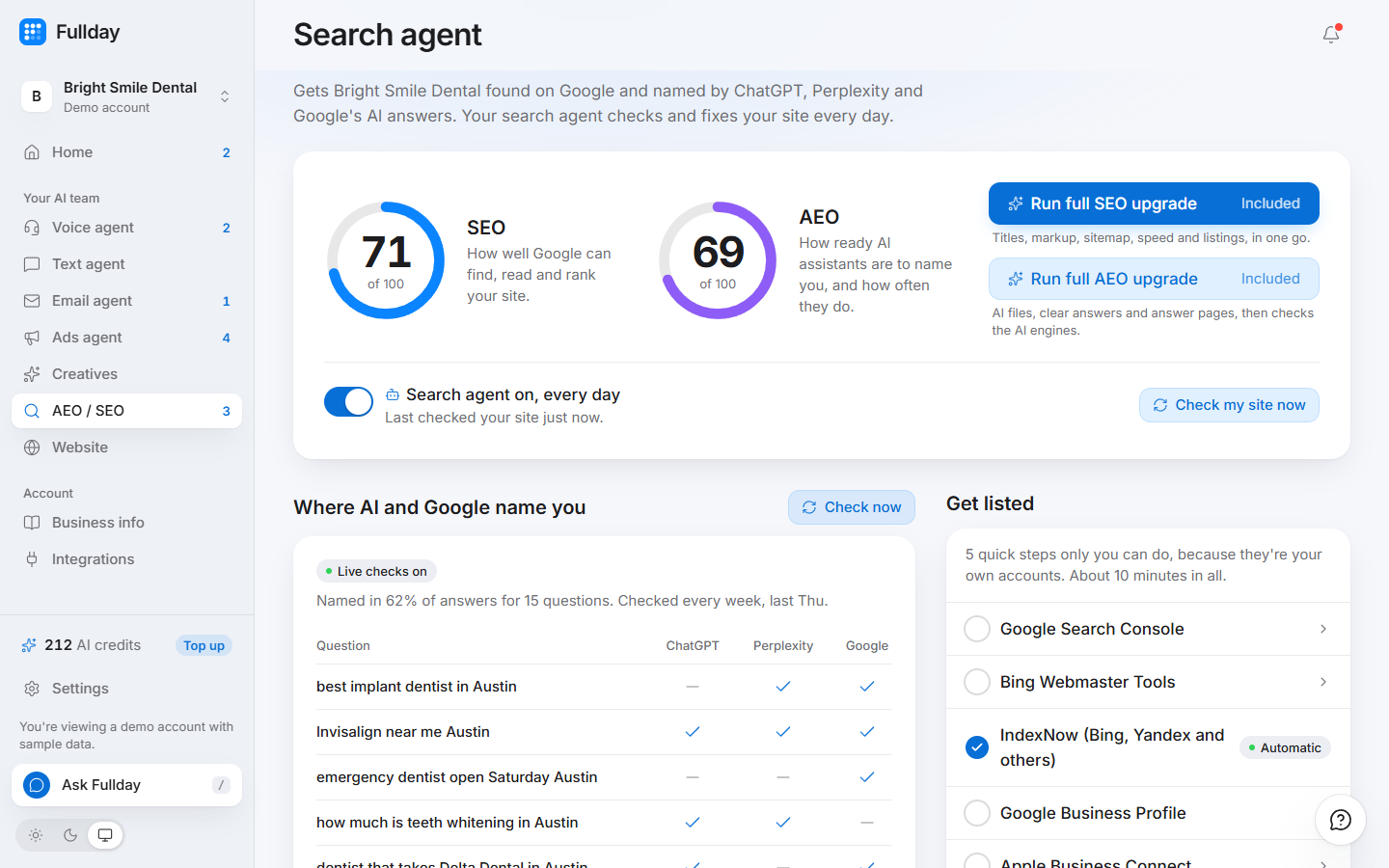 Search agent in the demo business, with sample data